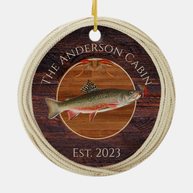 Adorno De Cerámica Monogrammed Fishermen Fly Fishing Trout  (Atrás)