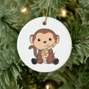 Adorno De Cerámica Monos Navidades Nieve animales de invierno monos