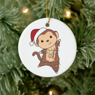 Adorno De Cerámica Monos Navidades Nieve Animales De Invierno Monos A