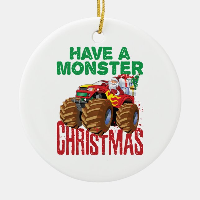 Adorno De Cerámica Monster Navidades de camiones Santa Claus Niños ni (Frente)