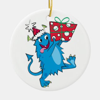 Adorno De Cerámica Monstruo con el regalo del navidad