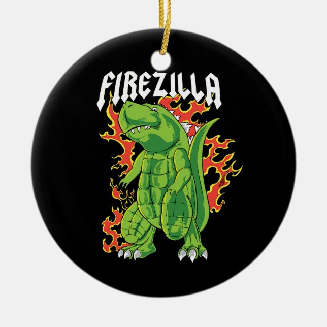 Adorno De Cerámica Monstruo De Fuego Y Verde De Firezilla (Frente)