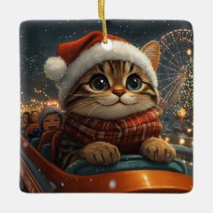 Adorno De Cerámica Montaña Rusa de Gato Bengalí Navidad