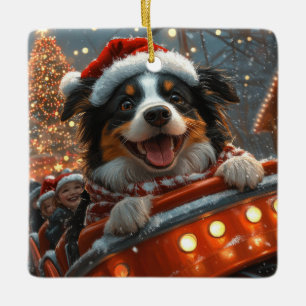 Adorno De Cerámica Montaña Rusa de Perro Border Collie Navidad