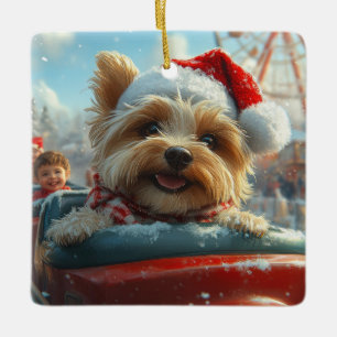 Adorno De Cerámica Montaña Rusa de Perro Terrier Biewer Navidad