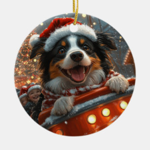 Adorno De Cerámica Montaña Rusa Perro Border Collie Navidad
