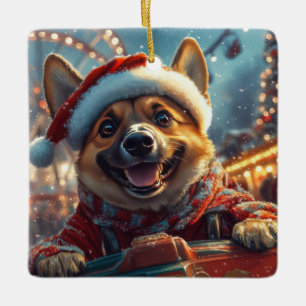 Adorno De Cerámica Montaña Rusa Perro Malinois Belga Navidad
