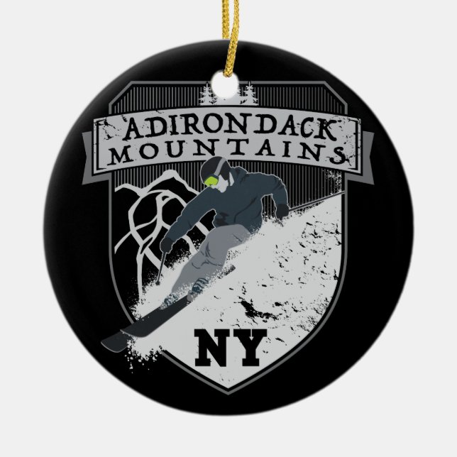 Adorno De Cerámica Montañas de Adirondack del esquí, NY (Frente)