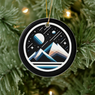 Adorno De Cerámica Montañas Geométricas Nocturnas Estelares - Contemp