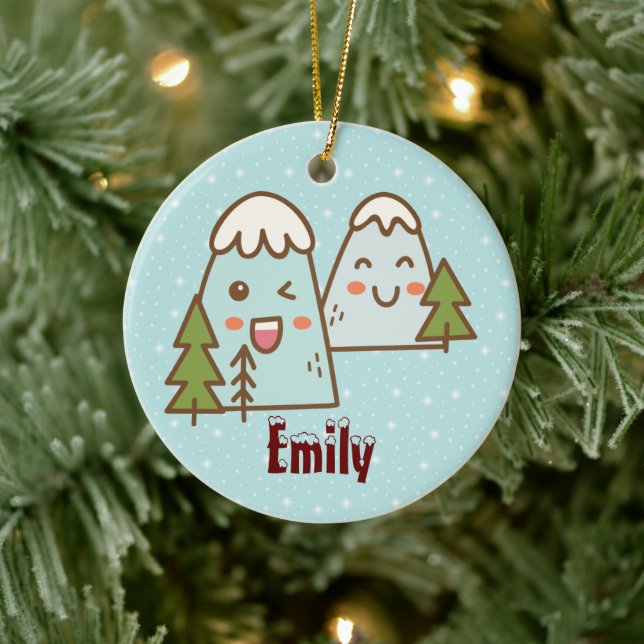 Adorno De Cerámica Montañas Kawaii en Nieve (Árbol)