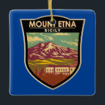 Adorno De Cerámica Monte Etna Sicily Viaje Arte Vintage<br><div class="desc">Monte Etna en un estilo de arte vectorial. El Monte Etna se encuentra en la costa este de Sicilia,  entre las ciudades de Messina y Catania Italia</div>