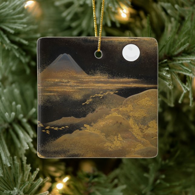 Adorno De Cerámica Monte Fuji a la luz de la luna - Brillante: (Árbol)