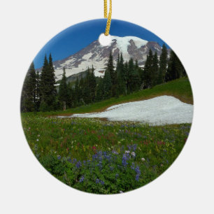 Adorno De Cerámica Monte Rainier, flores silvestres y nieve
