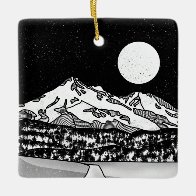 Adorno De Cerámica Monte Shasta en blanco y negro (Anverso)