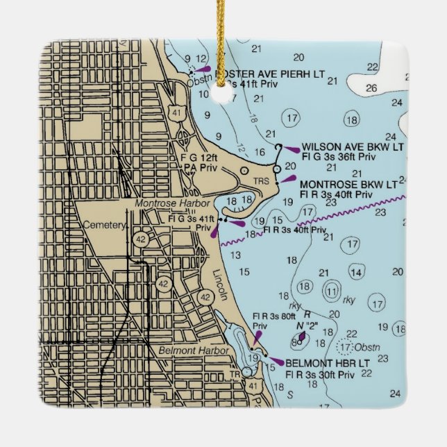 Adorno De Cerámica Montrose Harbour Chicago Lakefronic Chart (Reverso)