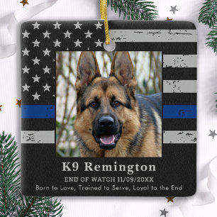 Adorno De Cerámica Monumento a la policía K9 - Línea Azul delgada - P
