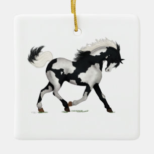 Adorno De Cerámica Monumento a Piebald Overo Paint Horse Pony Namepla