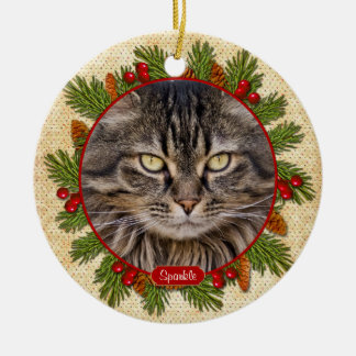 Adorno De Cerámica Monumento al gato mascota Pine Boughs Navidades de