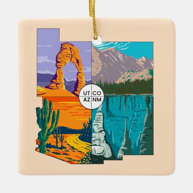 Adorno De Cerámica Monumento nacional de los cuatro rincones (Anverso)