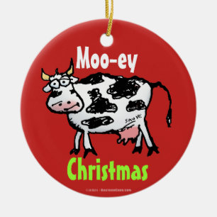 Adorno De Cerámica Moo-ey Christmas Funny Cow Cartoon