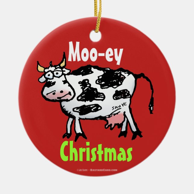 Adorno De Cerámica Moo-ey Christmas Funny Cow Cartoon (Frente)