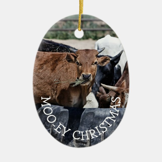 Adorno De Cerámica Moo-ey Christmas Funny Cow Holiday (Frente)