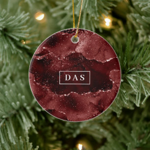 Adorno De Cerámica Moody Agate   Monograma Henna Blood Red Garnet