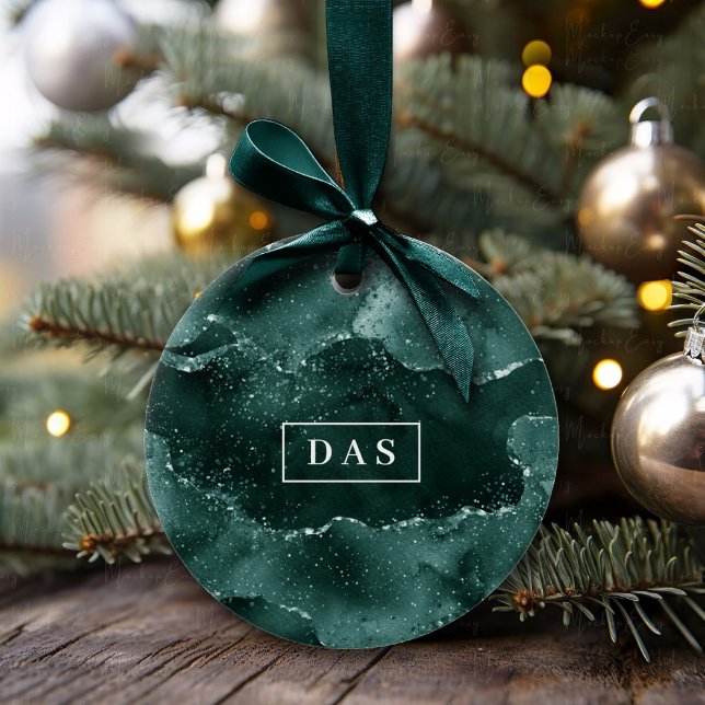 Adorno De Cerámica Moody Agate | Monograma rico malaquita verde Verde (Subido por el creador)