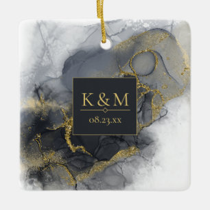Adorno De Cerámica Moody Ink Charcarbón Gold Resumen Blk ID988