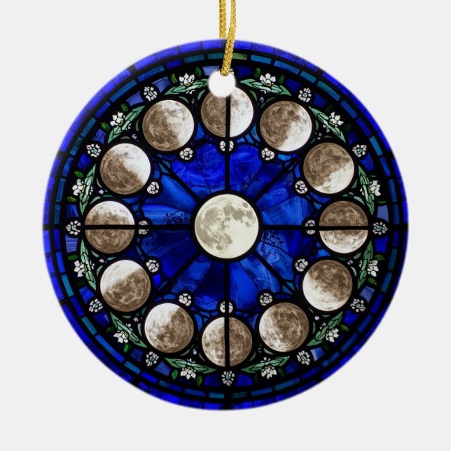 Adorno De Cerámica Moon Phases Stained Glass Circle (Frente)