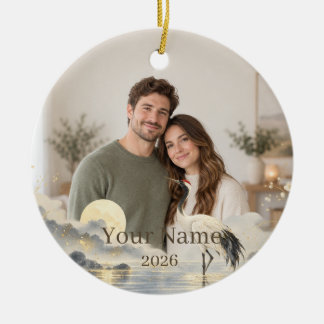 Adorno De Cerámica Moonlit Crane Custom Photo Ornament