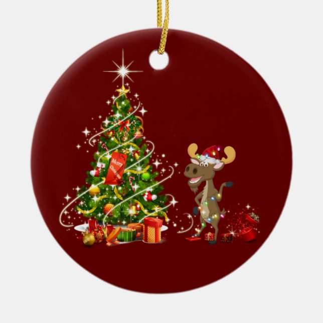 Adorno De Cerámica Moose con Navidades de LUCES Gorras (Frente)