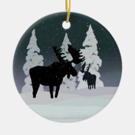 Adorno De Cerámica Moose en la nieve de invierno