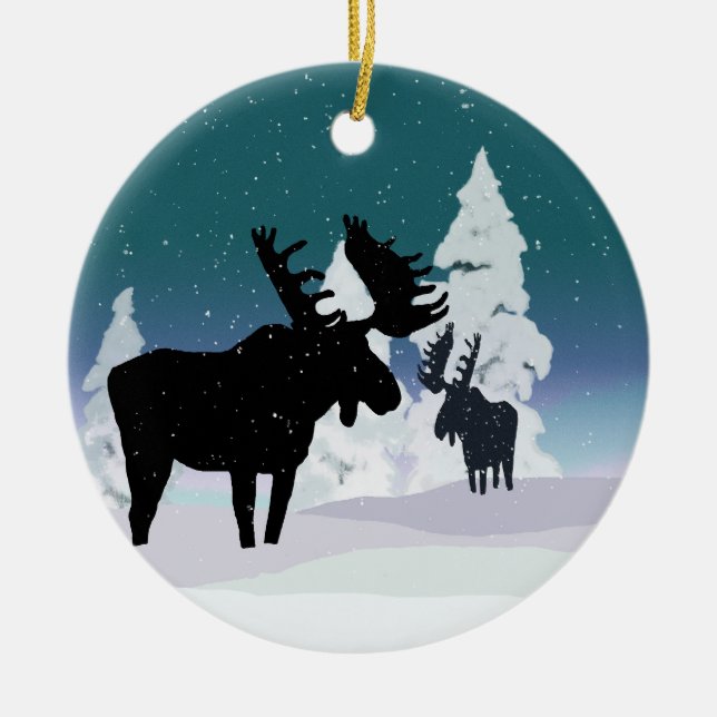 Adorno De Cerámica Moose en la nieve de invierno (Frente)