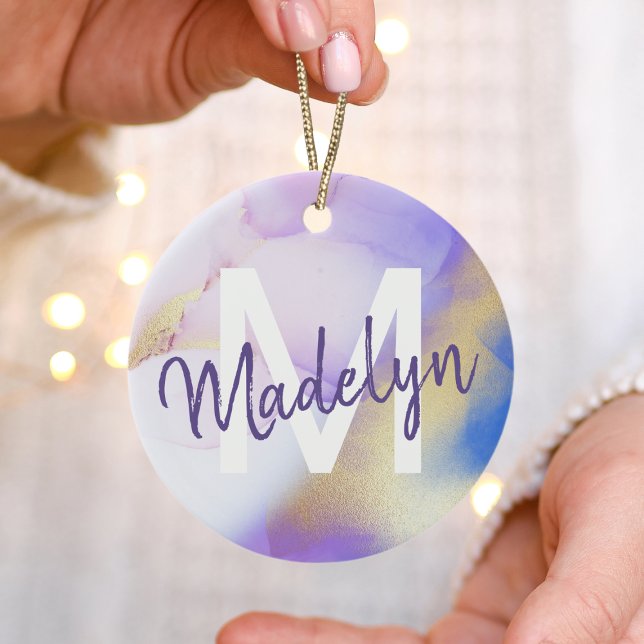 Adorno De Cerámica Morado acuarela Abstract Girly Luxury Monograma (Subido por el creador)