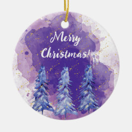 Adorno De Cerámica Morado Árbol de Navidad Golden Snowflakes