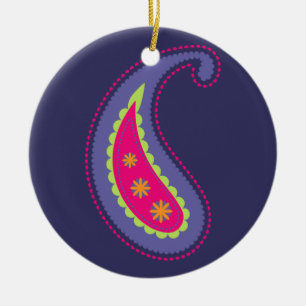 Adorno De Cerámica Morado y rosa paisley