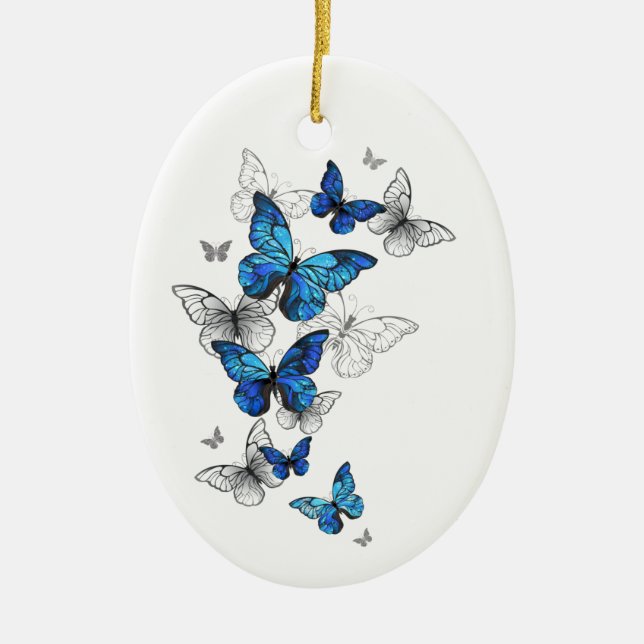 Adorno De Cerámica Morfo de las mariposas voladoras azules (Frente)