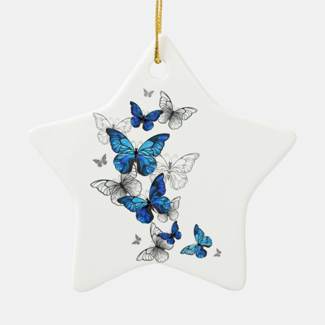 Adorno De Cerámica Morfo de las mariposas voladoras azules (Frente)