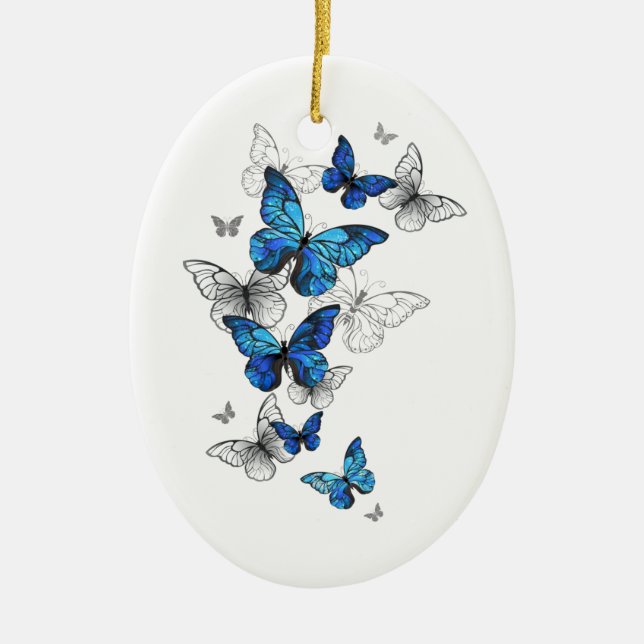 Adorno De Cerámica Morfo de las mariposas voladoras azules (Frente)