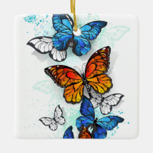 Adorno De Cerámica Morfo y monarca de las mariposas voladoras