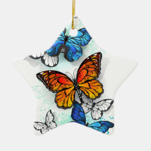 Adorno De Cerámica Morfo y monarca de las mariposas voladoras