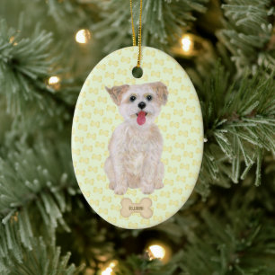 Adorno De Cerámica Morkie Con Huesos Y Texto Ovalado