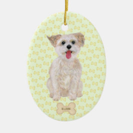Adorno De Cerámica Morkie Con Huesos Y Texto Ovalado