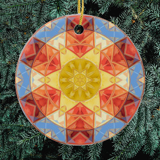 Adorno De Cerámica Mosaic Mandala Naranja Azul y Amarillo