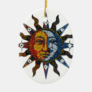 Adorno De Cerámica Mosaico celestial Sun y luna