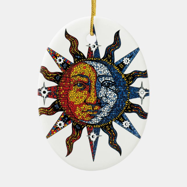 Adorno De Cerámica Mosaico celestial Sun y luna (Frente)