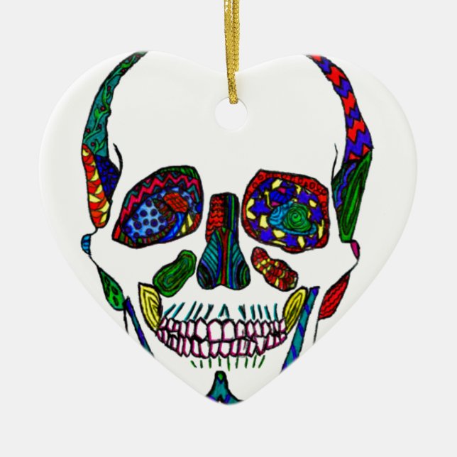 Adorno De Cerámica Mosaico de cráneo de azúcar dibujado a mano (Frente)