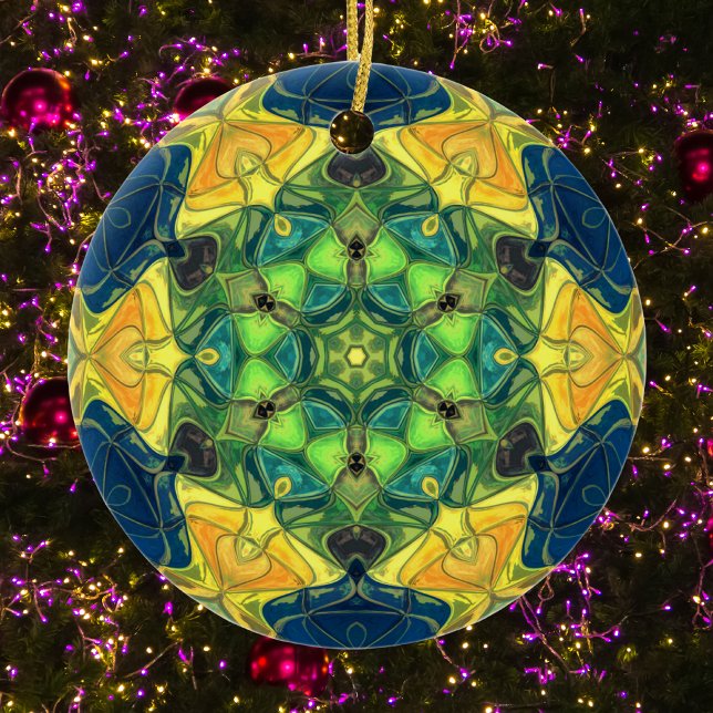 Adorno De Cerámica Mosaico Mandala Flor Amarillo Verde y Azul (Subido por el creador)
