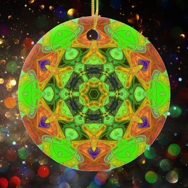 Adorno De Cerámica Mosaico Mandala Flor Naranja Verde y Amarillo (Subido por el creador)